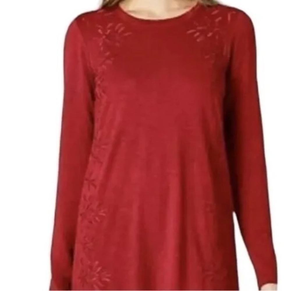 J Jill Top Womens Large Red Embroidered Beaded tunic size Large. Gently used